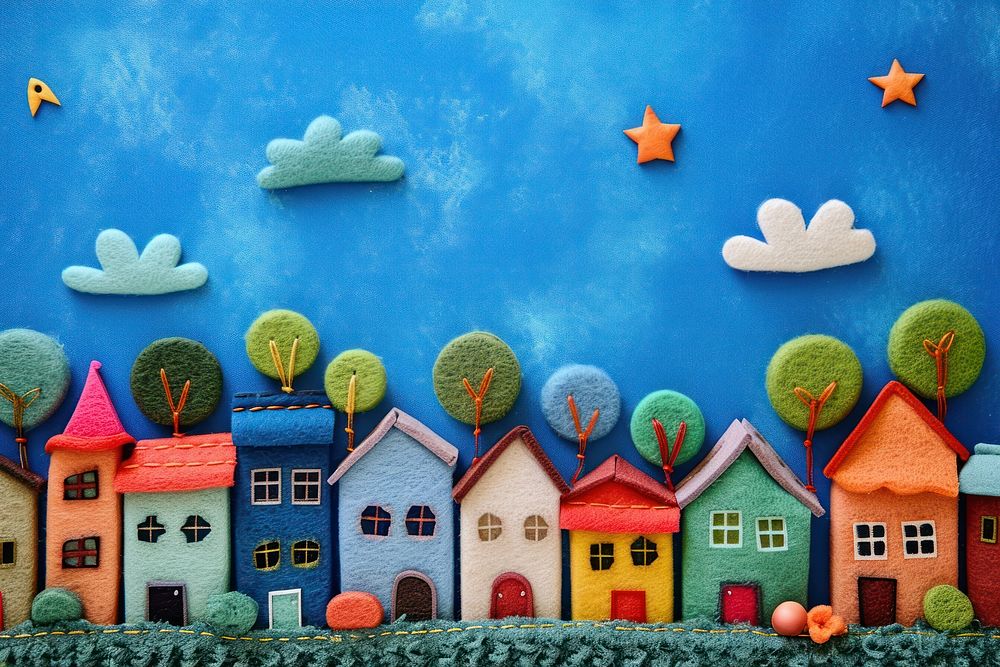 Town with blue sky art backgrounds painting.