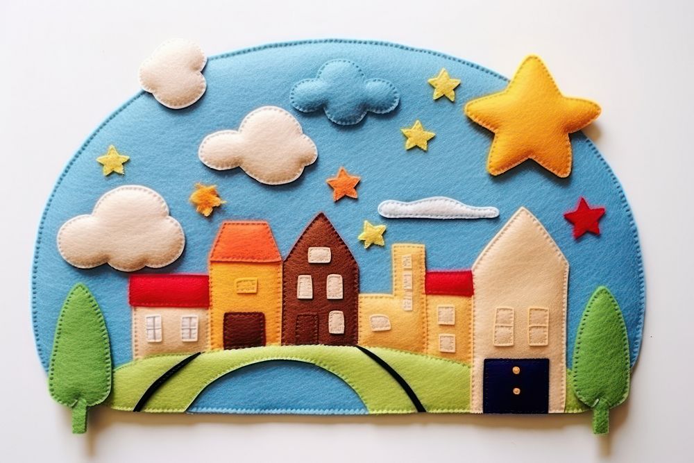 Urban with blue sky embroidery textile pattern.
