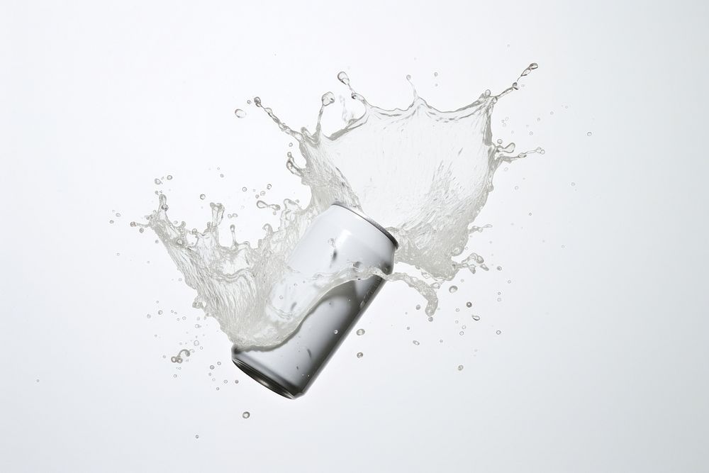 White can with splash refreshment splattered splashing.