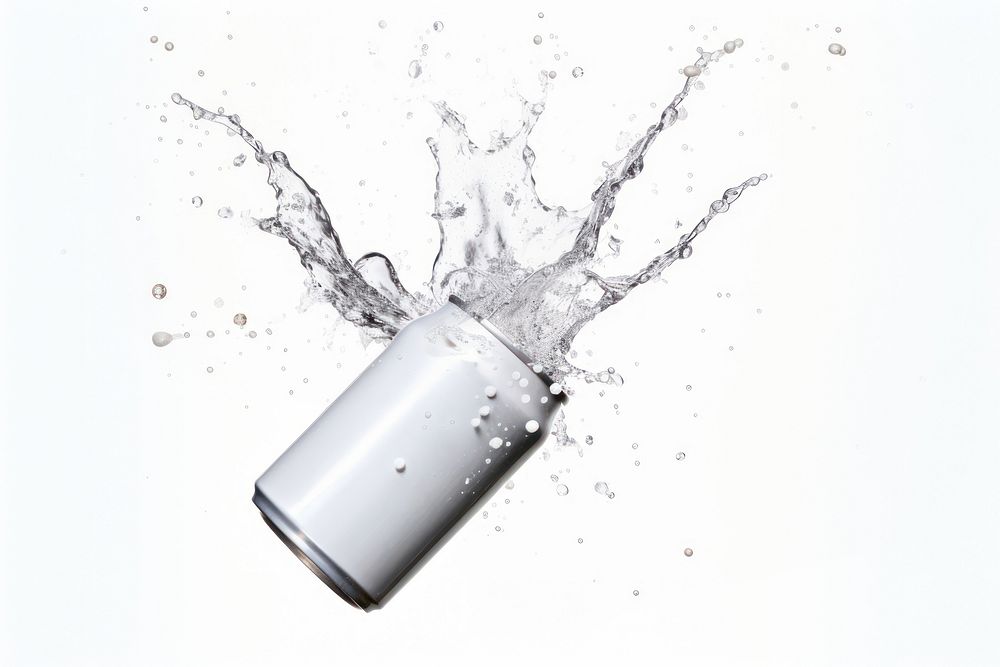 White can with splash falling white background refreshment.