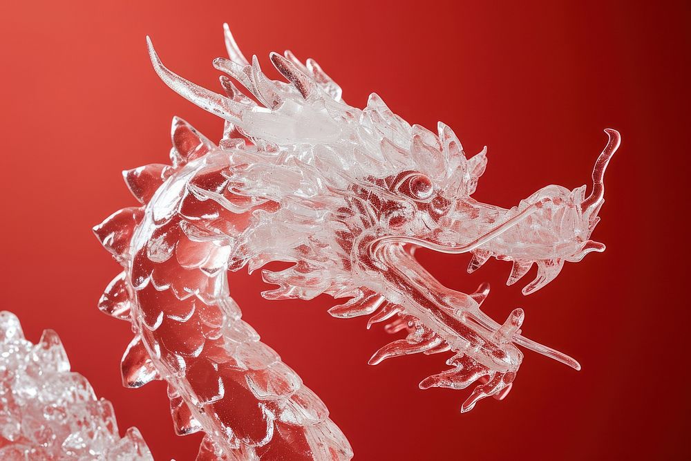 A crystal dragon red ice red background.