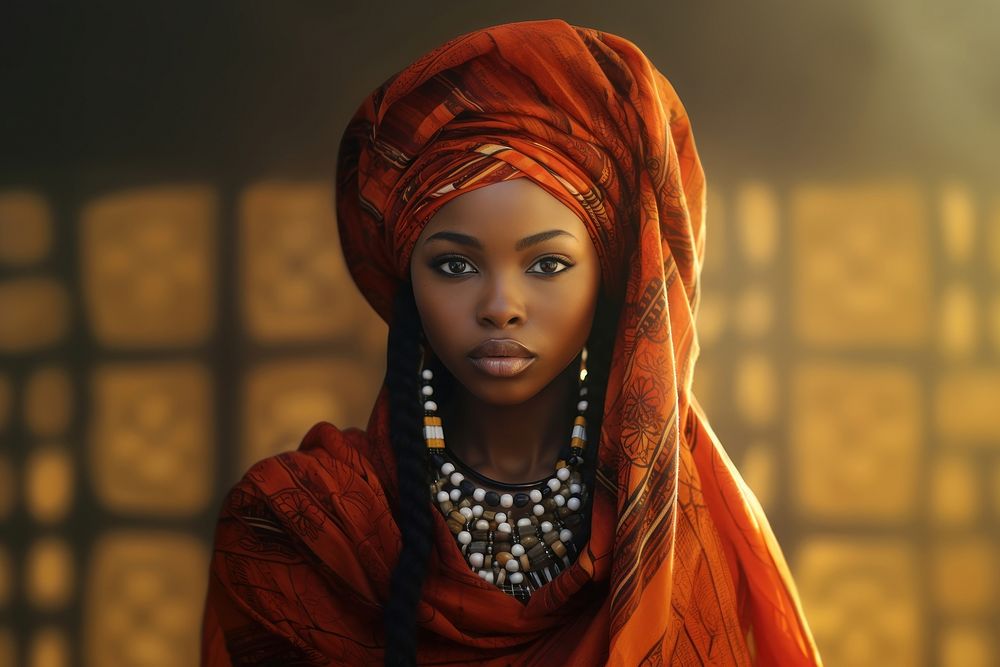 African woman necklace portrait jewelry.
