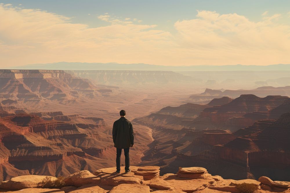 Man at the grand canyon lanscape view landscape outdoors nature.