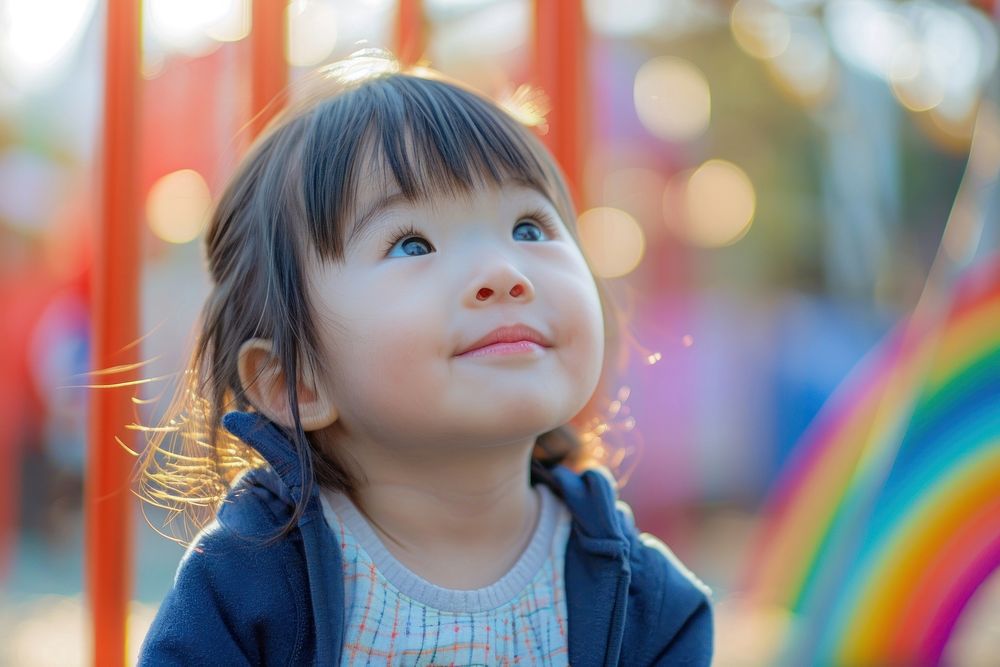 Asian toddler portrait playground cheerful.