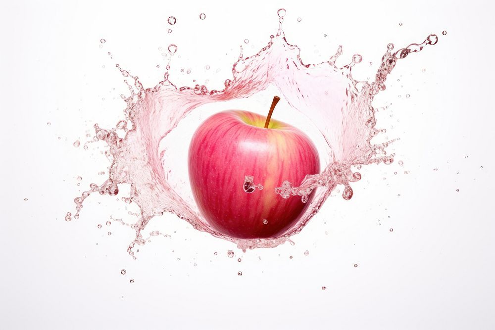Apple with pink splash apple falling fruit.