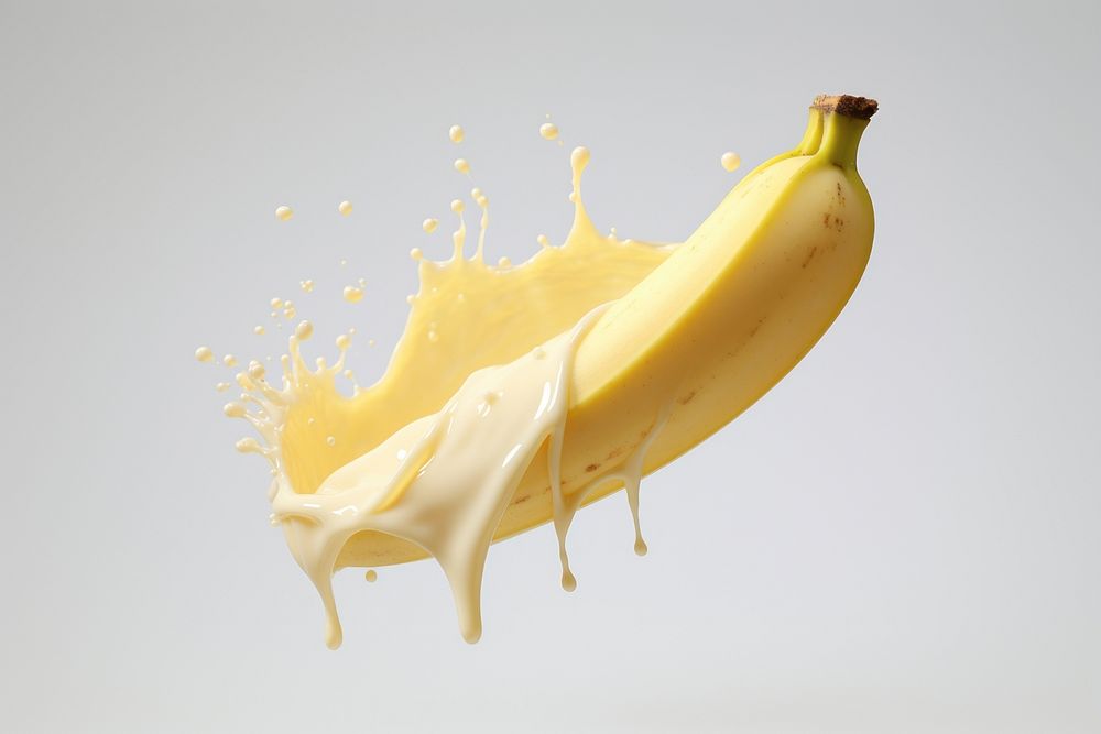 Banana with milk splash food freshness beverage.