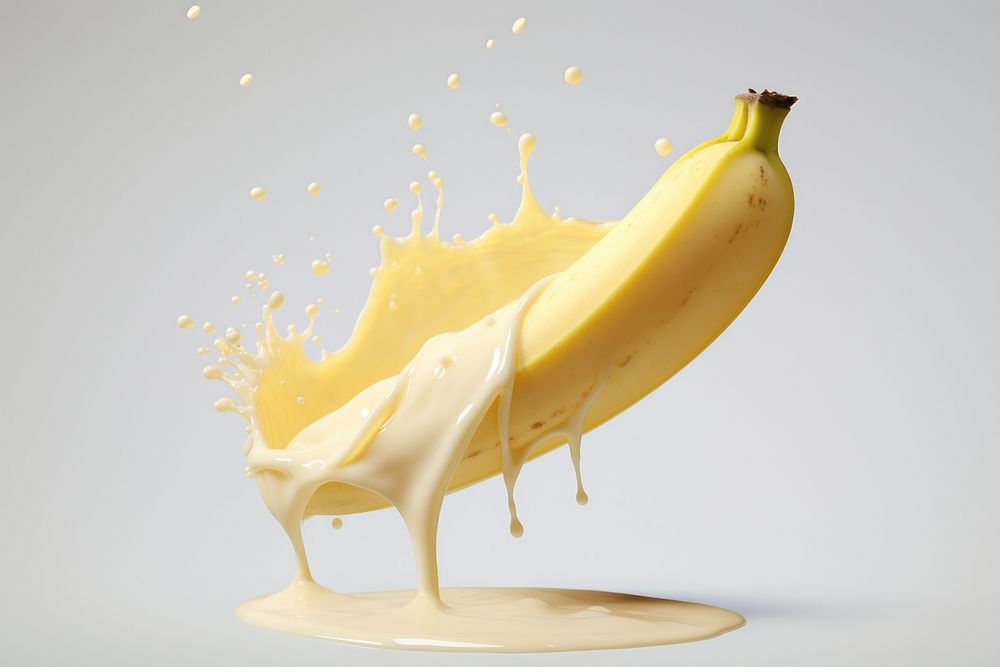 Banana with milk splash dairy food freshness.