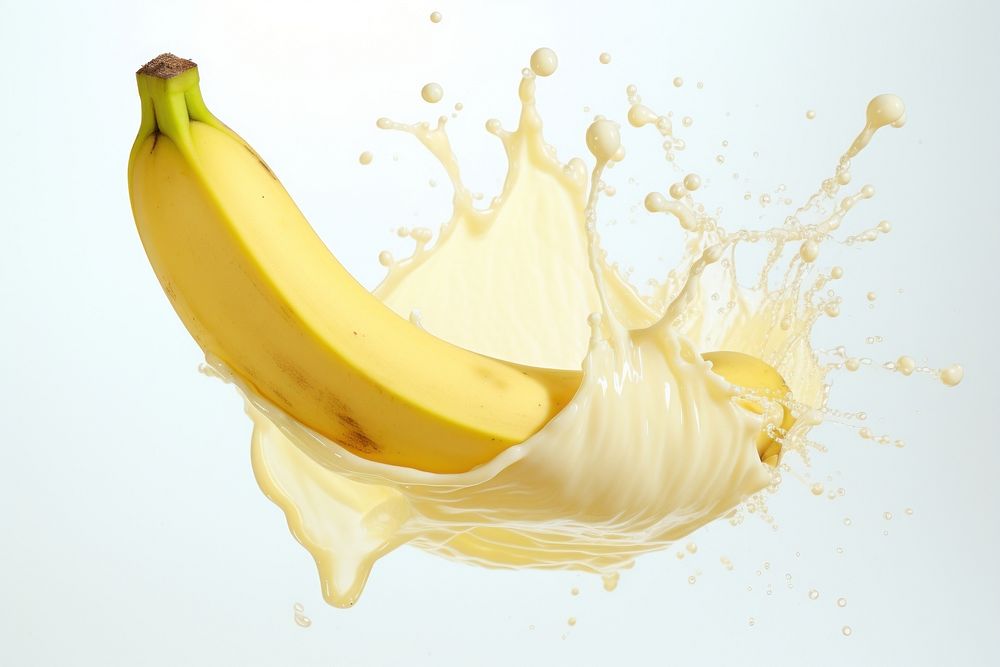 Banana with milk splash fruit plant food.