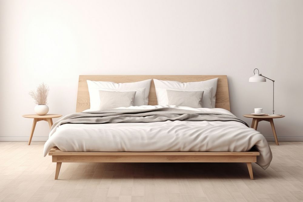 Bed scandinavian style furniture bedroom pillow.