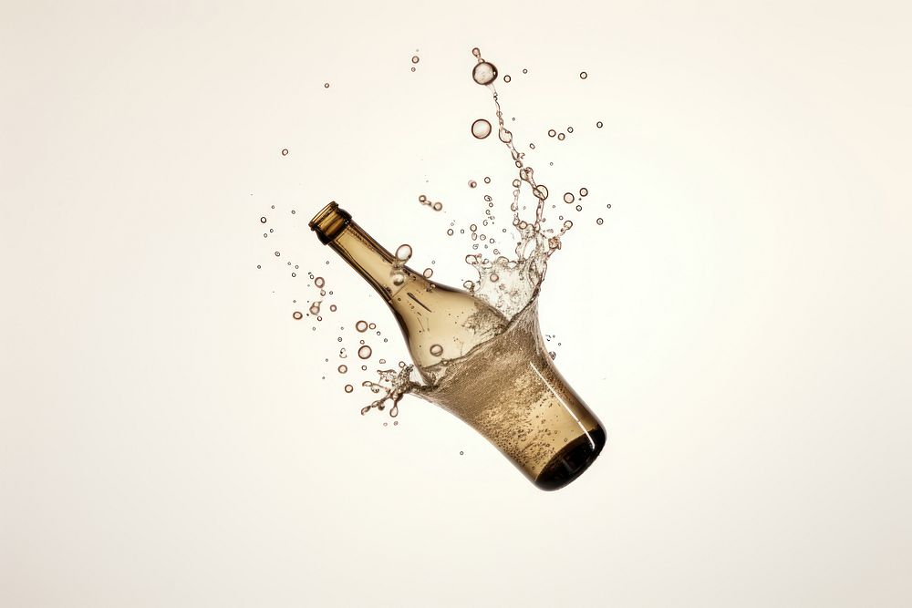 Champange bottle with splash glass drink wine.