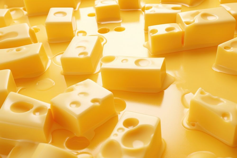 Cheeses on yellow liquid floor pattern backgrounds dairy food.