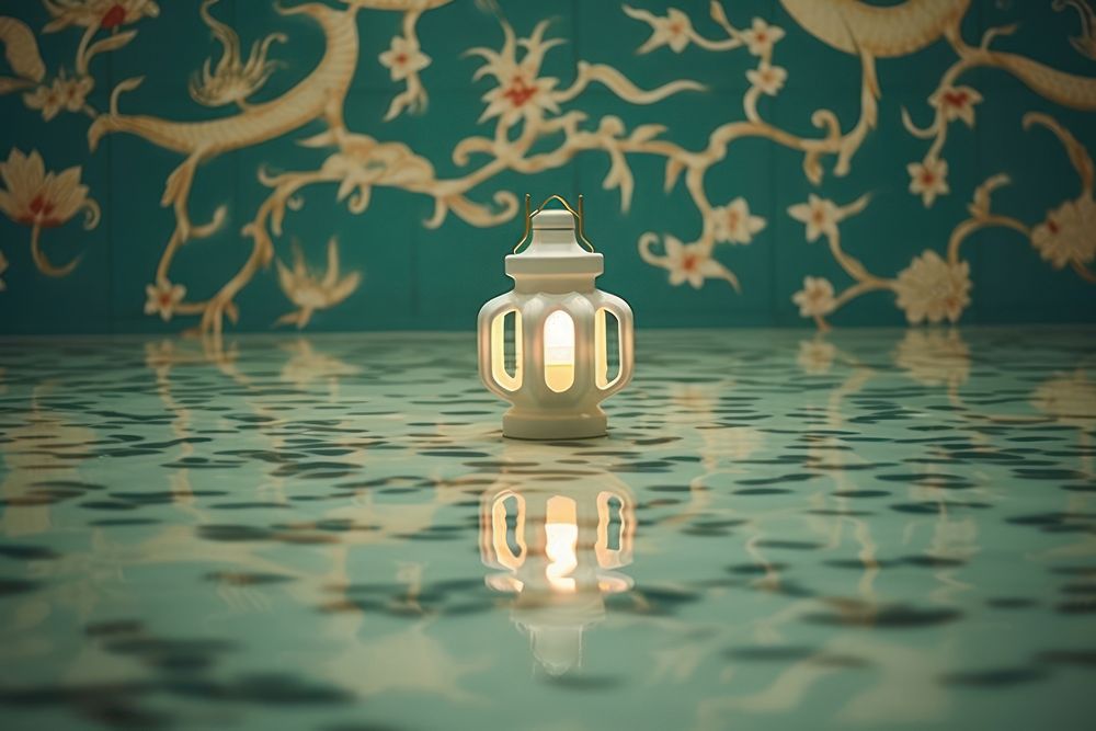 Chinese lamp on water floor pattern decoration reflection porcelain.