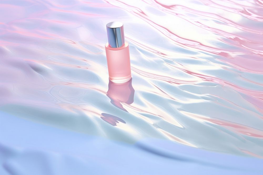 Cosmetics on water floor pattern bottle reflection abstract.