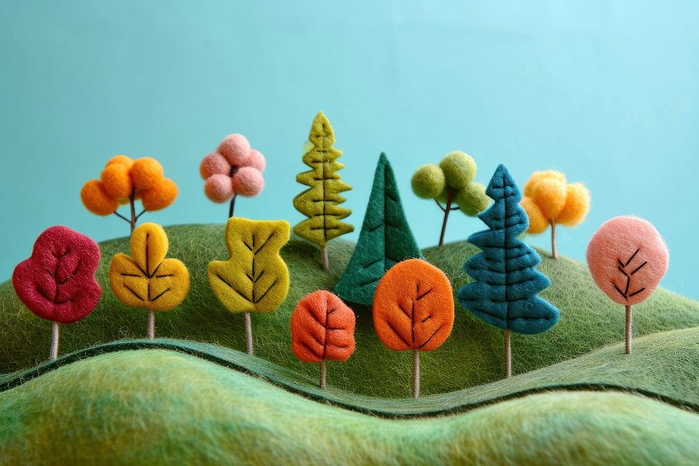 Photo of felt forest on hill art outdoors nature.