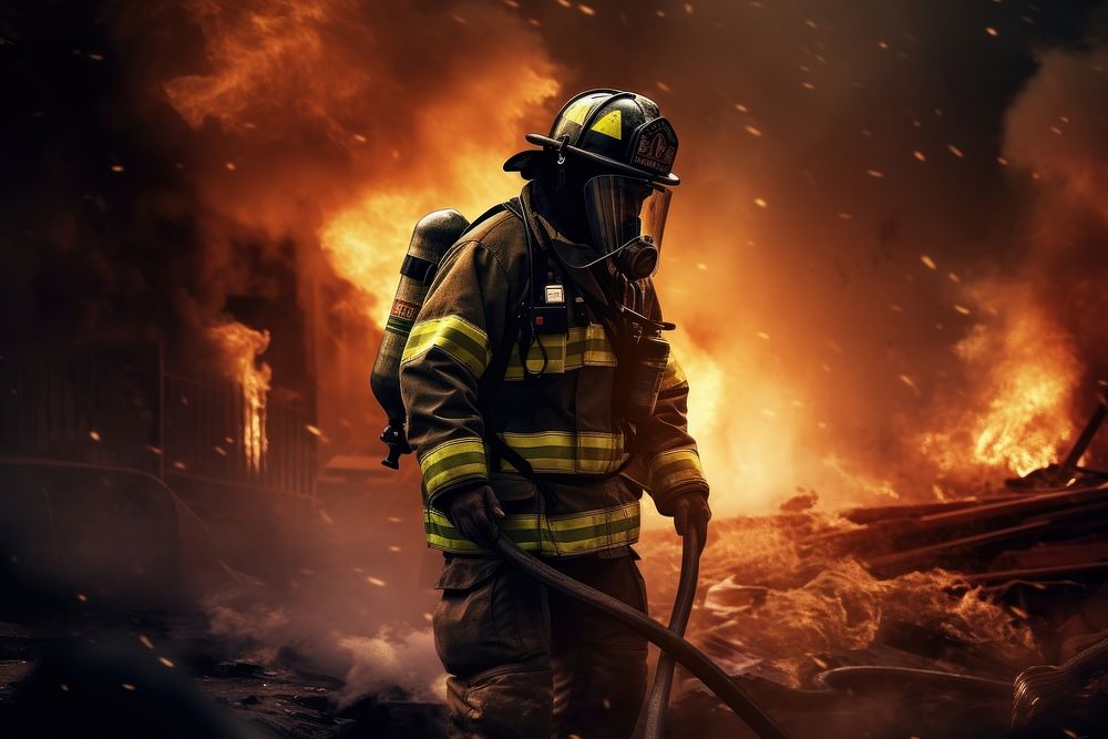 Firefighter help the building extinguishing architecture protection.