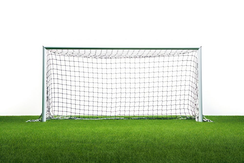 Football goal with green grass football stadium sports.