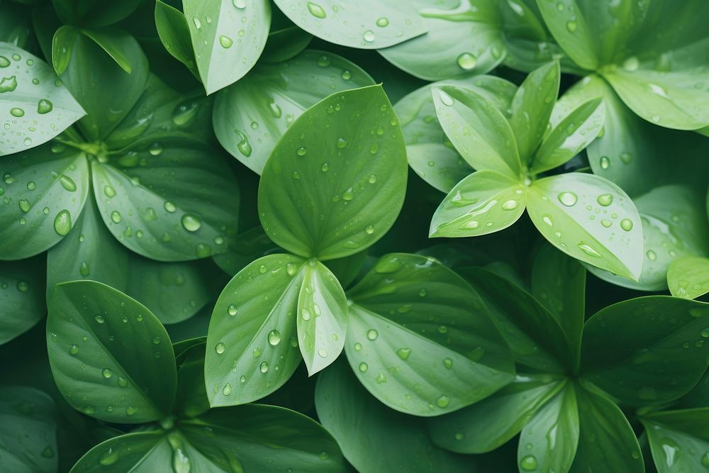 Green tropical leaves with water pattern green backgrounds outdoors.