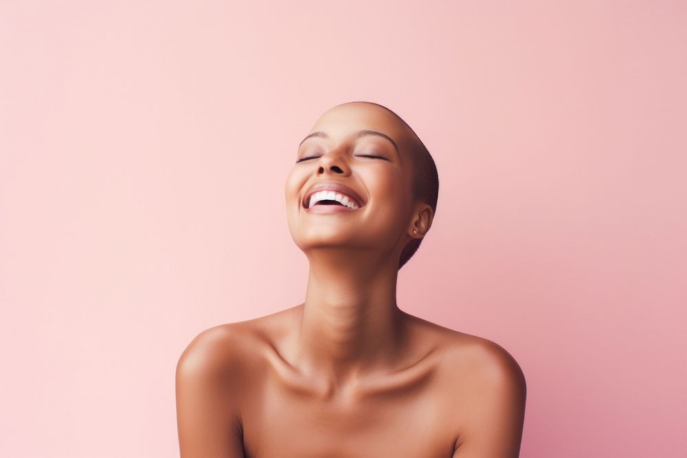 Happy Black woman adult cancer laughing smile relaxation.