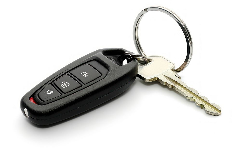 Modern car key white background keychain vehicle.
