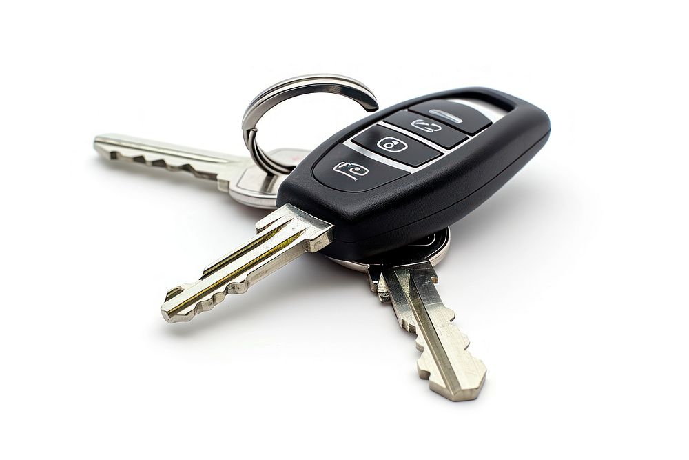 Modern car key white background keychain weaponry.