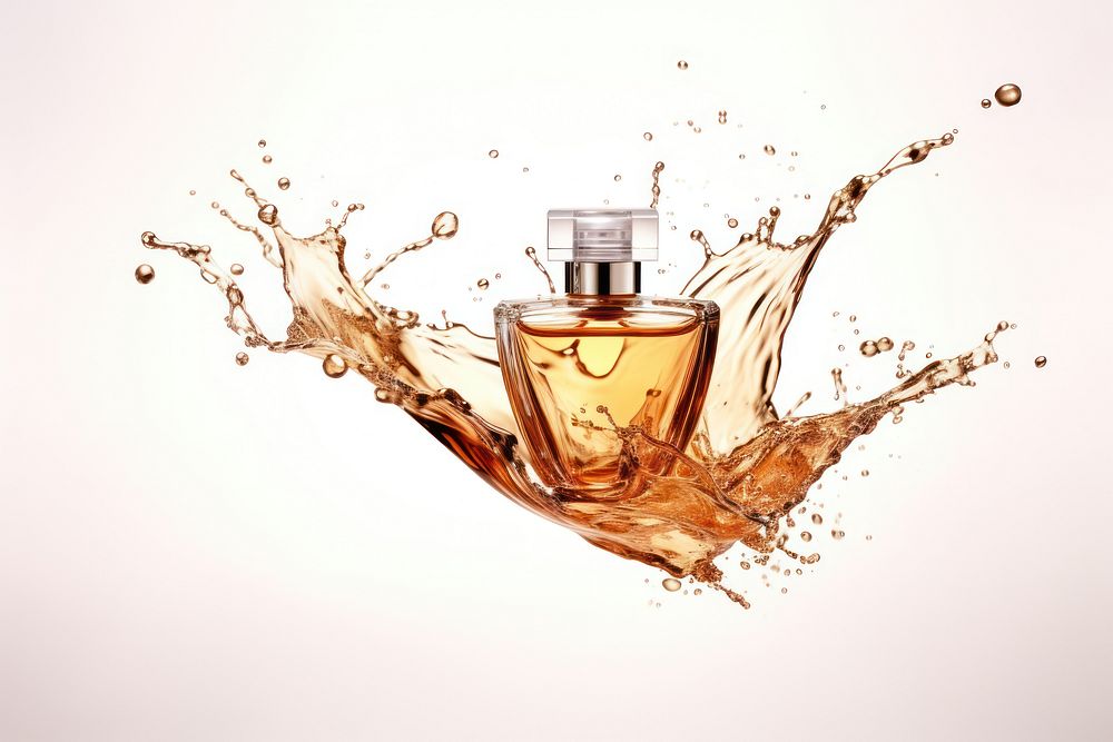 Perfume with splash cosmetics falling bottle.