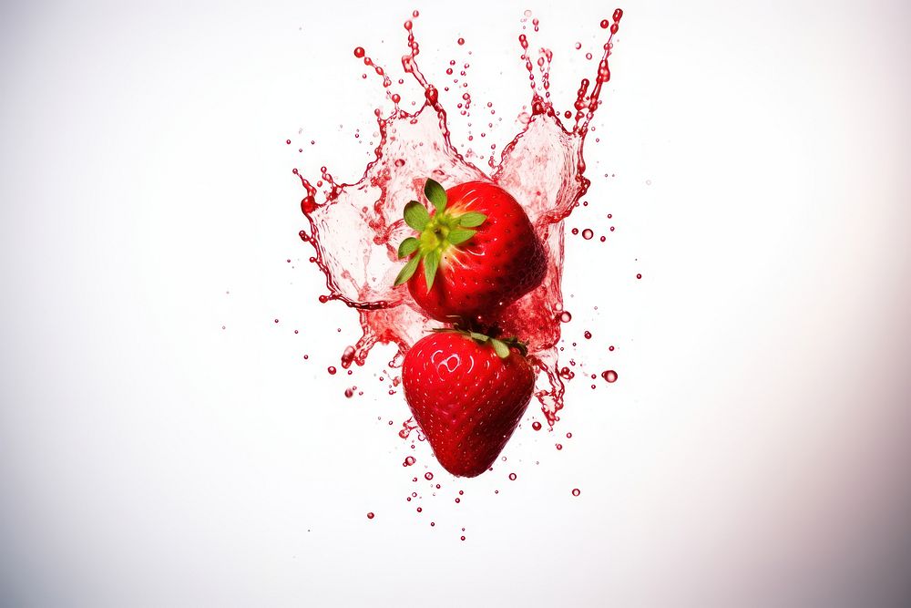 Strawberry with color splash falling fruit plant.