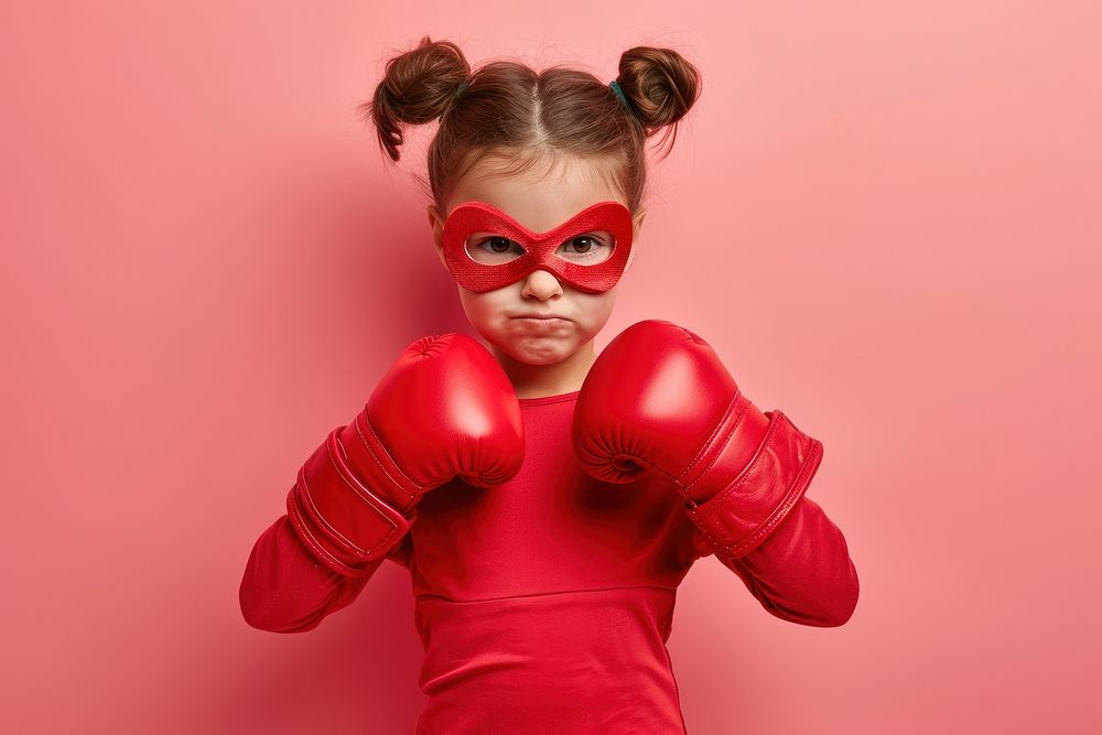 Superhero girl portrait boxing photo.