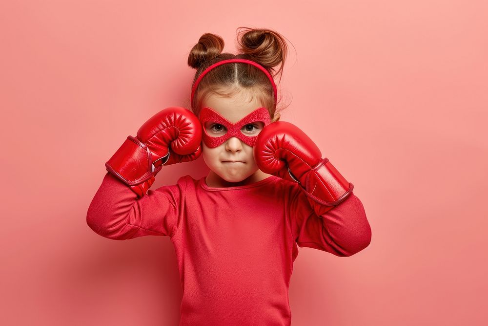Superhero girl glove portrait boxing.