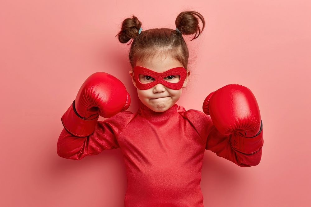 Superhero girl portrait boxing photo.