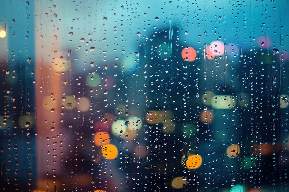 Rainy city scape in bokeh effect background backgrounds outdoors light.