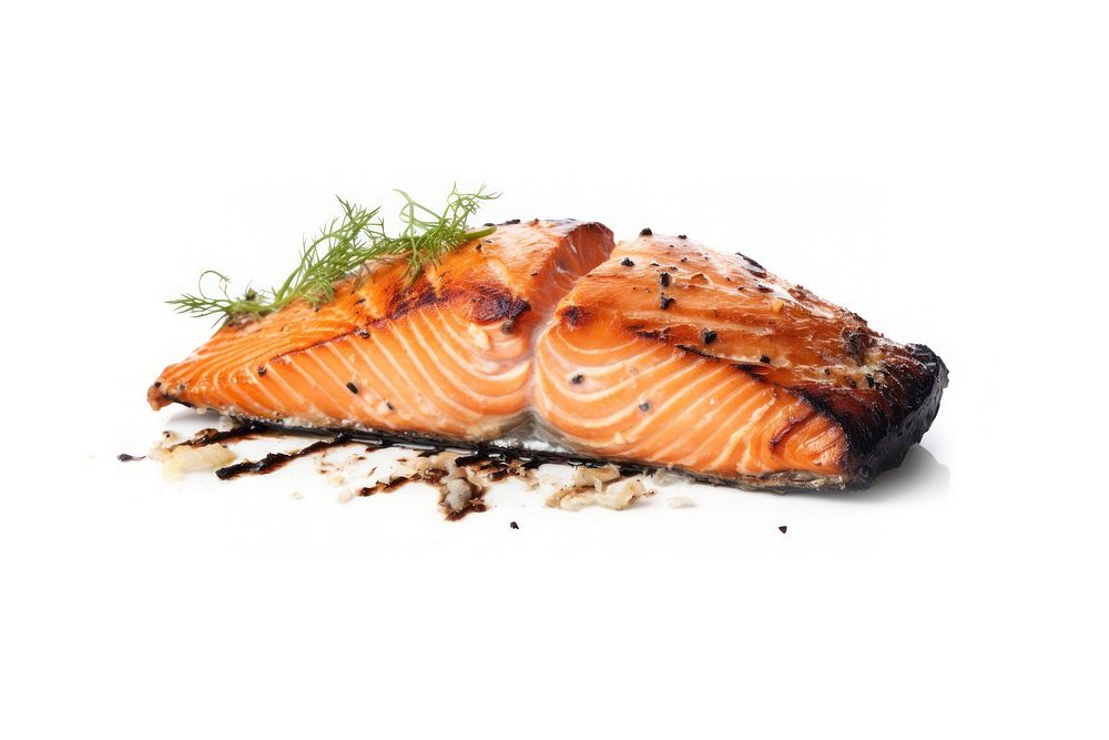 Salmon grill seafood meat white background.