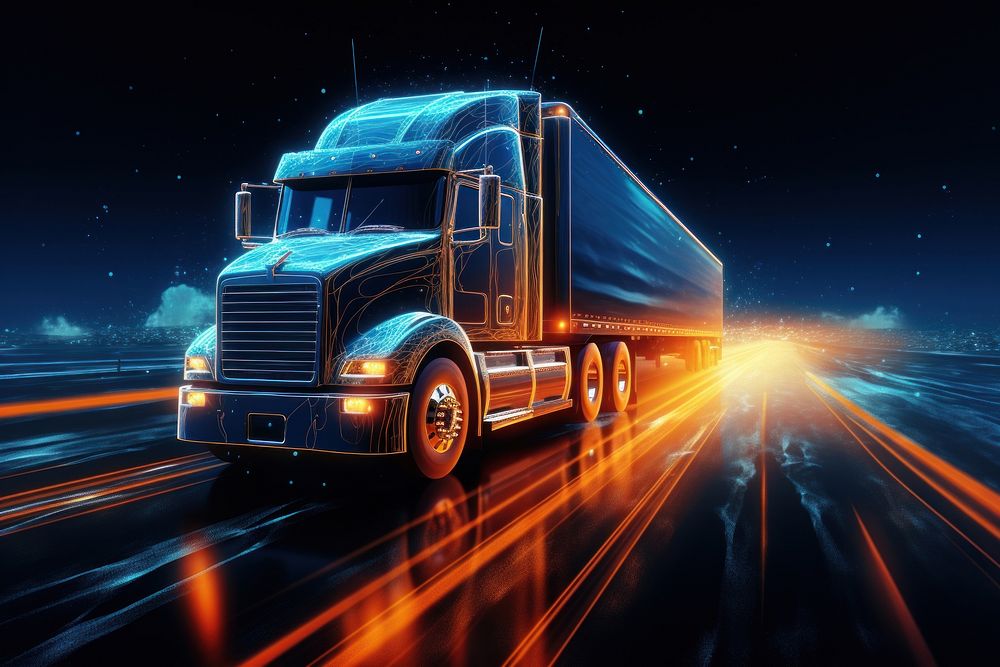  Truck vehicle night blue. AI generated Image by rawpixel.