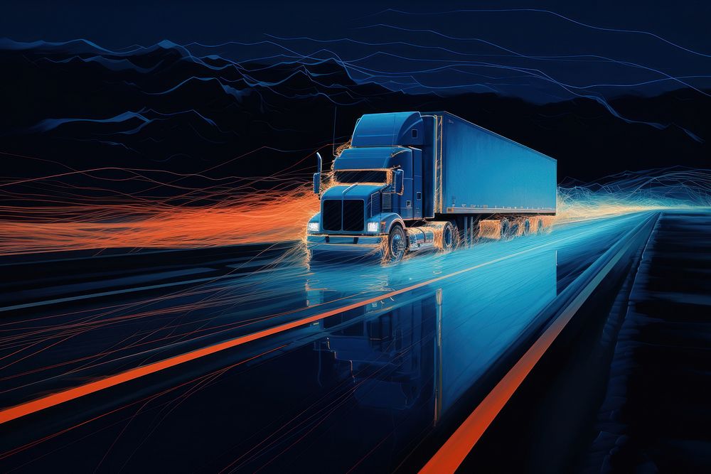  Truck technology vehicle night. AI generated Image by rawpixel.