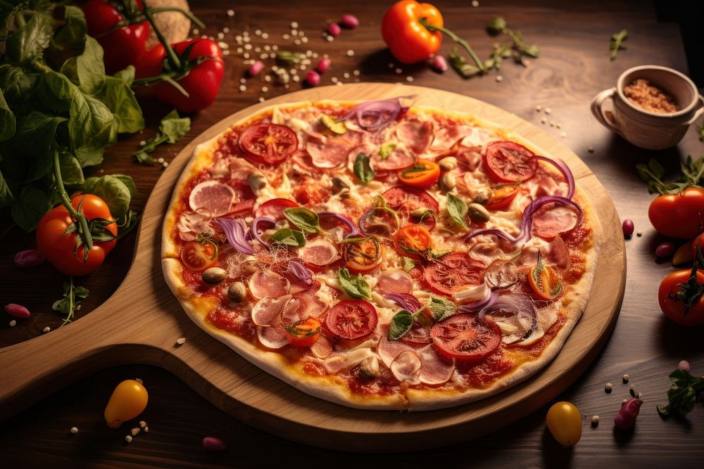 Pizza slice food wood. AI generated Image by rawpixel.
