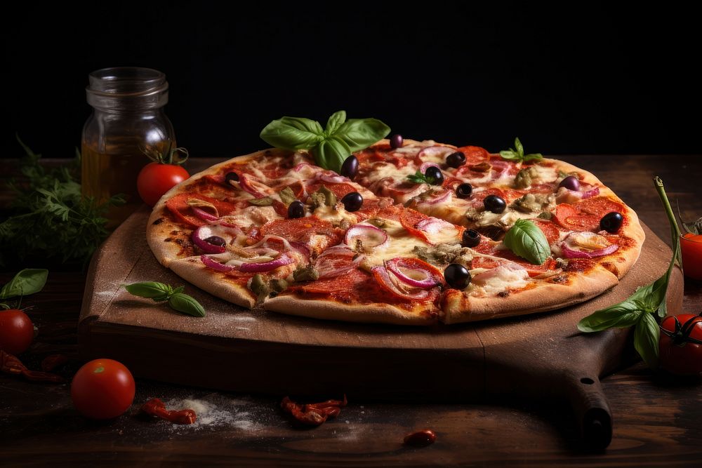  Pizza slice food wood. AI generated Image by rawpixel.