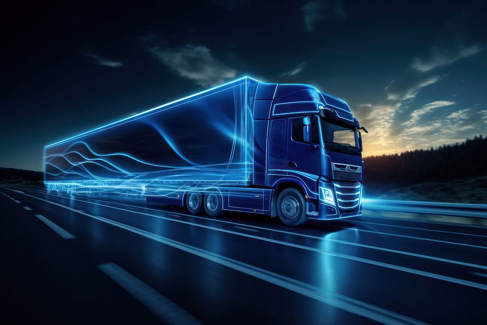  Truck vehicle light night. AI generated Image by rawpixel.