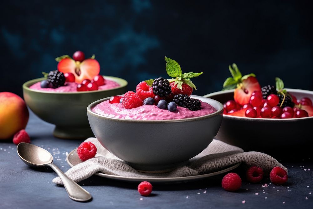 Acai bowl fruit spoon berries.