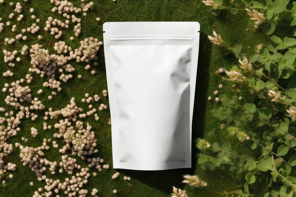 Coffee pouch bag packaging  flower plant grass.
