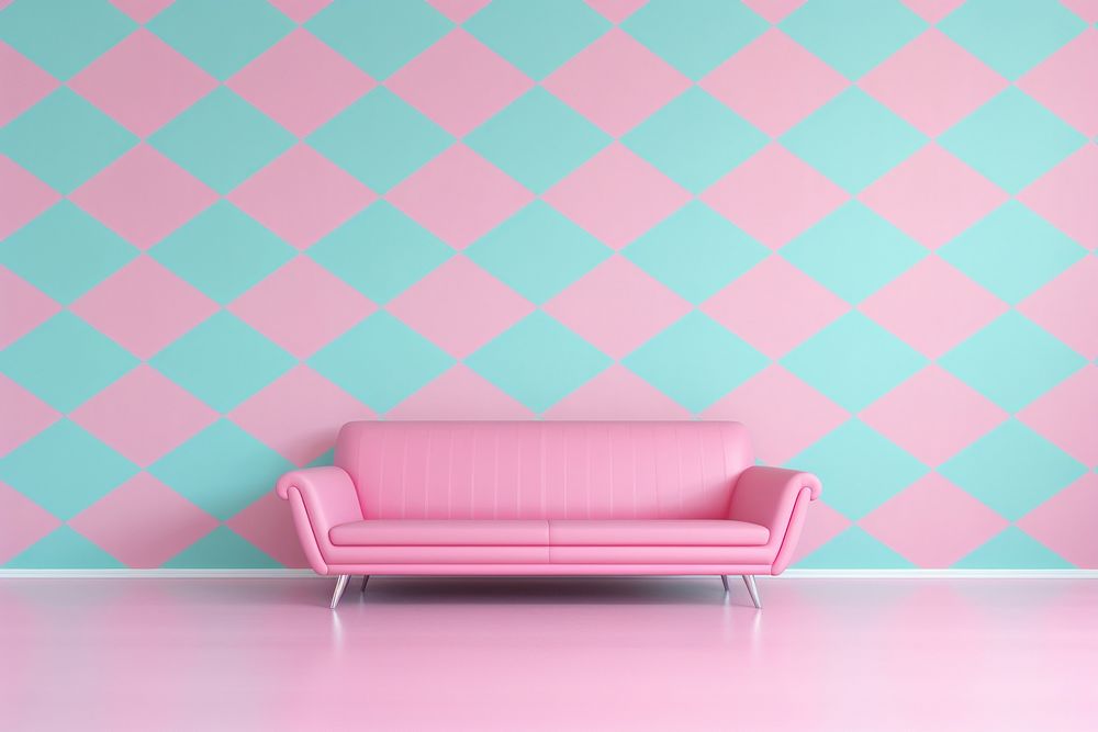  Checker board wallpaper architecture furniture room. AI generated Image by rawpixel.