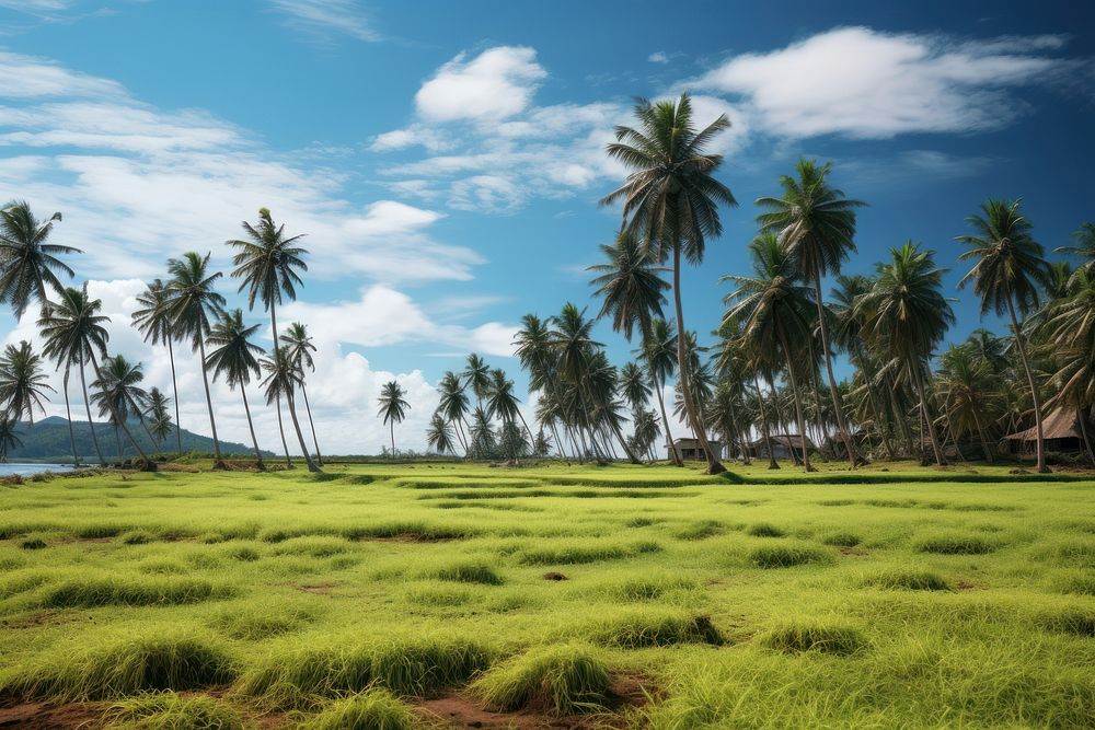 Coconut trees field landscape outdoors.