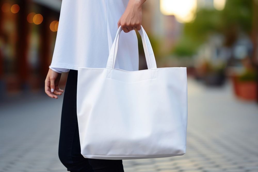 White tote bag handbag street architecture.