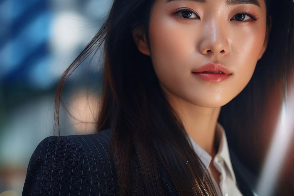 Asian businesswoman skin contemplation hairstyle. AI generated Image by rawpixel.