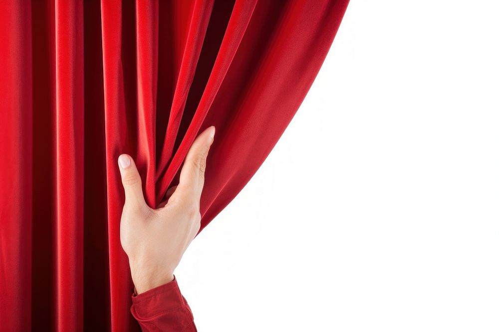 Hand curtain red white background.