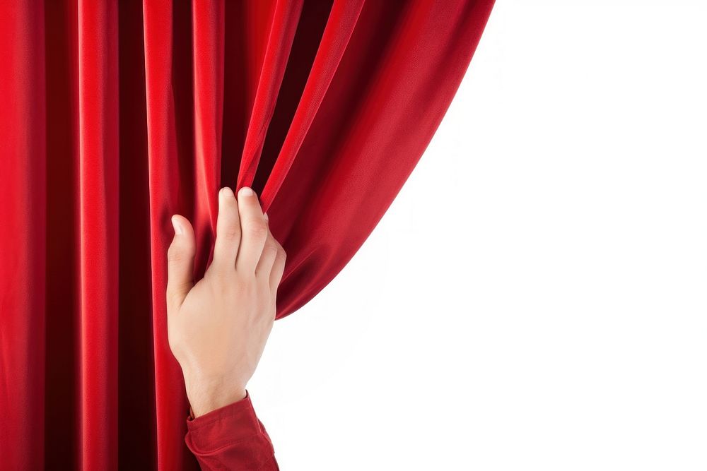 Hand curtain red white background.