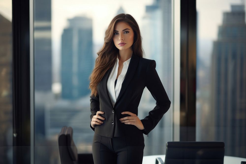  Businesswoman looking office black. AI generated Image by rawpixel.