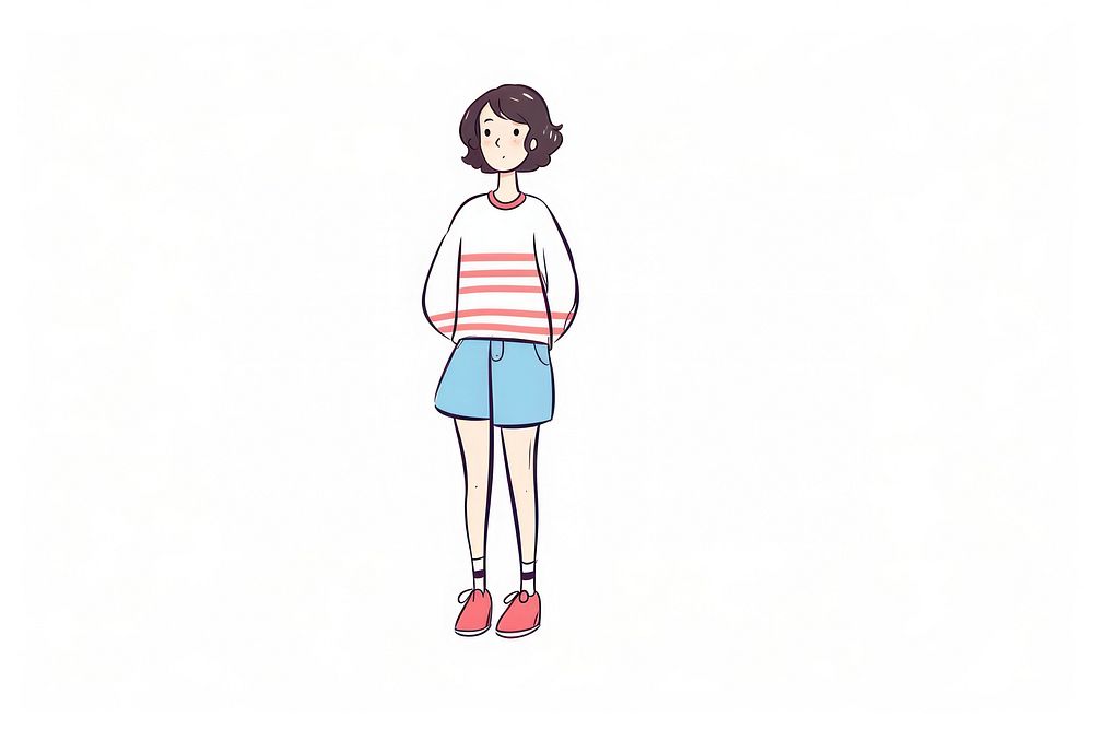 Young girl shorts footwear cartoon.
