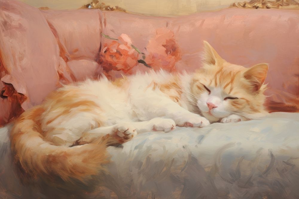Cat sleeping painting furniture mammal.