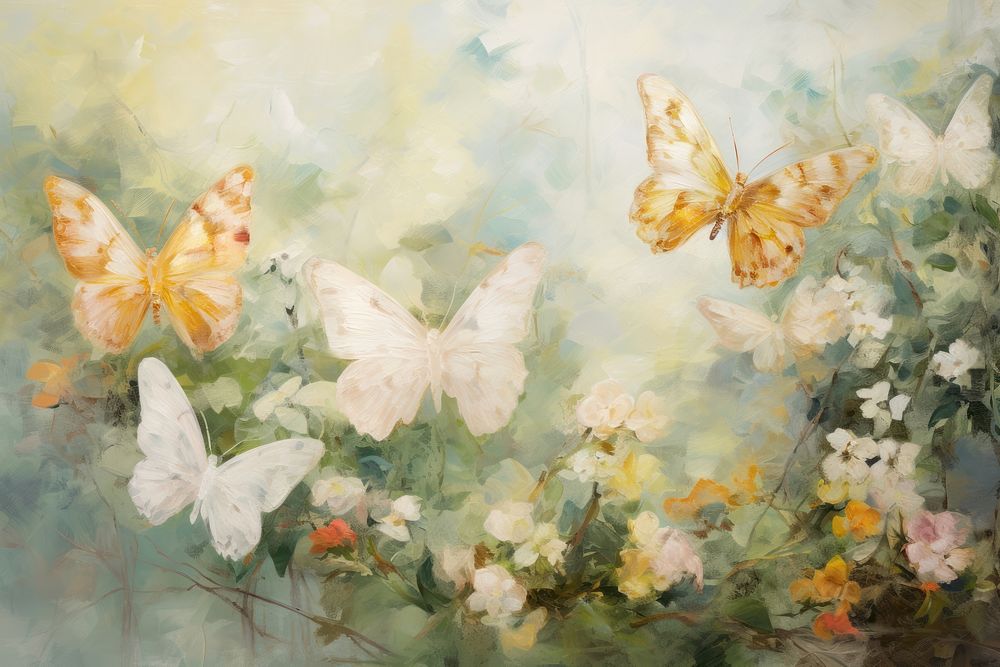 Butterflys in garden painting animal insect.