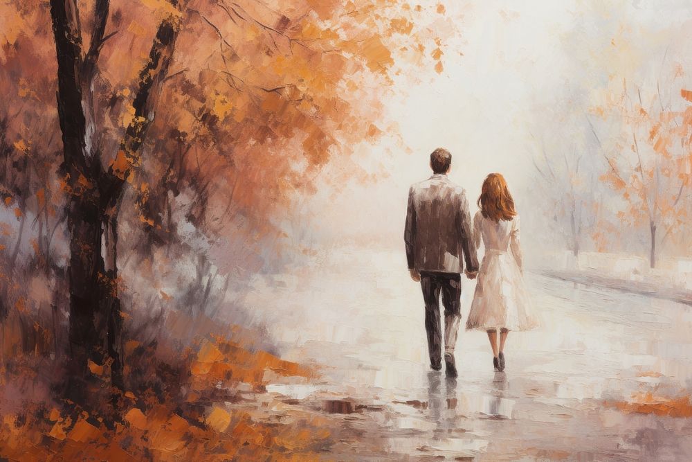 Couple walking painting autumn adult.
