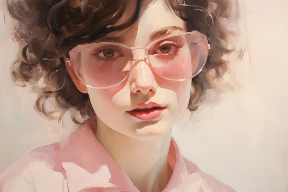  Pink sunglasses portrait painting adult. AI generated Image by rawpixel.